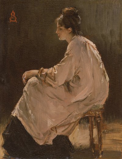 Istuva tyttö (öljy laivalla) tekijältä Alfred Emile Stevens