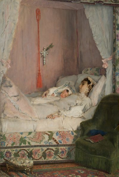 Une mère (Äiti), noin 1870 (öljy paneelille). tekijältä Alfred Emile Stevens