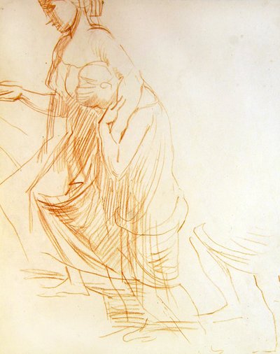 Tutkimus kahdesta hahmosta, yksi seisova ja toinen polvillaan, n. 1850 (punainen liitu paperille) (katso versio 366413) tekijältä Alfred George Stevens