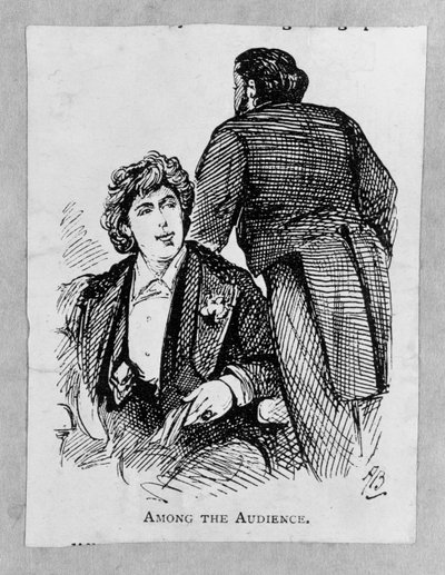 Oscar Wilde (1854-1900) yleisön joukossa tekijältä Alfred Gish Bryan