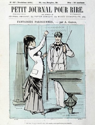 A. Grévinin pariisilaisia fantasioita: No, jos et välitä, serkkuni, kutsumme sitä hihaksi. Biljardipelaaja - joulukuun 1903 "Little Diary for Laughs" -kirjan kansi tekijältä Alfred Grevin