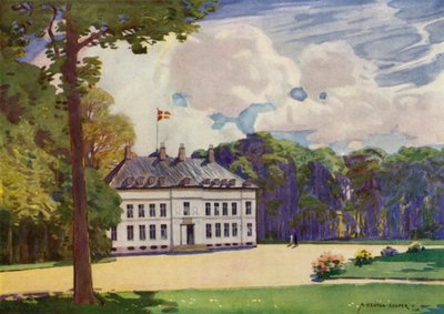 Tanska: Kööpenhamina, Bernstorfin palatsi (väri litho) tekijältä Alfred Heaton Cooper
