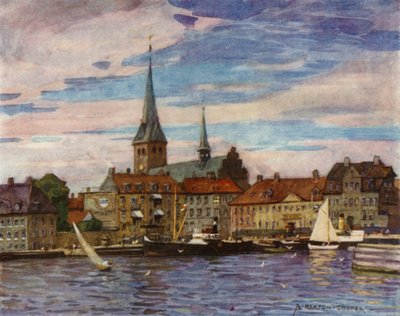 Tanska: Helsingor, Shakespearen "Elsinore" (värijäsenet) tekijältä Alfred Heaton Cooper