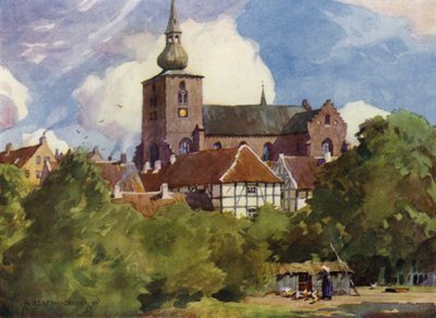 Tanska: Randers Church, Pohjois-Jyllanti (väri litho) tekijältä Alfred Heaton Cooper