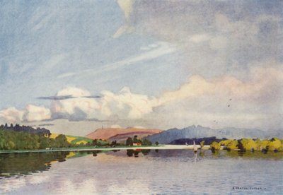 Tanska: Silkeborg Lake ja Himmelsbjerget (värilitho) tekijältä Alfred Heaton Cooper