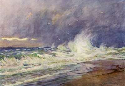 Tanska: Skaw, Pohjanmeren ja Kattegatin kohtaus (värilitho) tekijältä Alfred Heaton Cooper