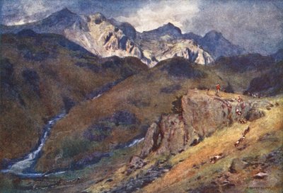 Lake District: Eskdalen ja Scawfellin pää (värilitro). tekijältä Alfred Heaton Cooper
