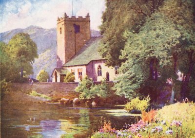Lake District: Grasmere Church (värilitro). tekijältä Alfred Heaton Cooper