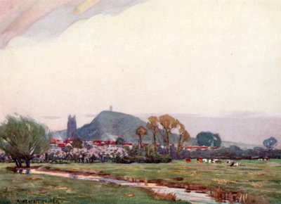 Isle of Avalon ja Glastonbury Tor (väri litho) tekijältä Alfred Heaton Cooper