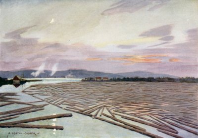 Puutavaraa Angerman-joella, Harnosandissa tekijältä Alfred Heaton Cooper