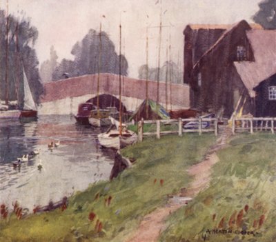 Wroxham Bridge, Norfolk, Sateinen päivä tekijältä Alfred Heaton Cooper