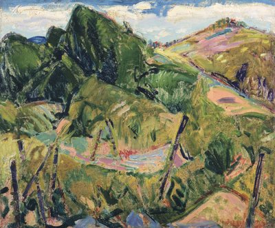 Maisema, n. 1916 (327404:n versio) (öljy gessoed-levylle) tekijältä Alfred Henry Maurer
