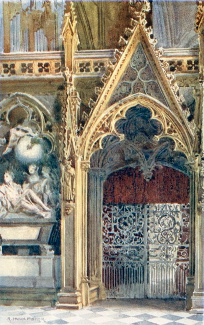 Kruunajaisten kirkko: Westminster Abbey (värilitografia). tekijältä Alfred Hugh Fisher