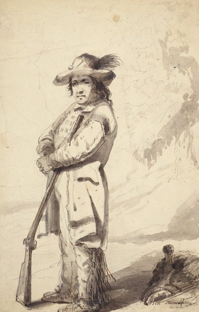 Rocky Mountain Trapper, Bill Burrow, n. 1837 (kynä, kynä ja muste ja pese paperille) tekijältä Alfred Jacob Miller