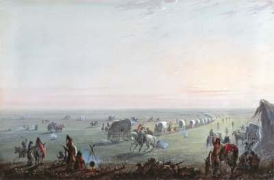 Leirin hajottaminen auringonnousun aikaan, 1837 tekijältä Alfred Jacob Miller