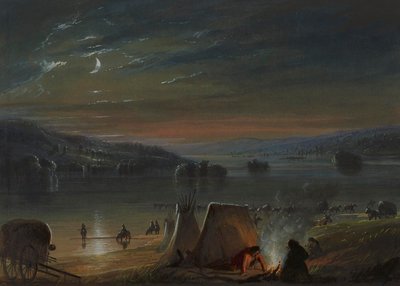 Joen ylitys: kuutamo tekijältä Alfred Jacob Miller
