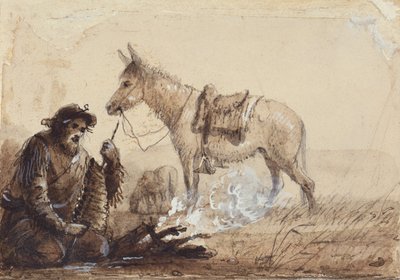 Francois Preparing Supper, n.1837 (piirustus paperille) tekijältä Alfred Jacob Miller