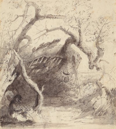 Indian Cabin on the Platte, n. 1837 (kynä ja muste ja pesu paperille) tekijältä Alfred Jacob Miller
