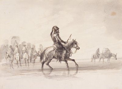 Jim Bridger, puku englantilaisessa haarniskassa, n. 1837 (kynä ja muste ja pesu paperille) tekijältä Alfred Jacob Miller