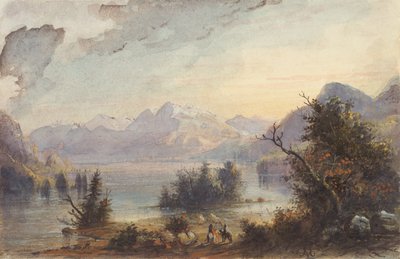 Lake Scene, Rocky Mountains, n. 1837 (akvarelli paperille) tekijältä Alfred Jacob Miller