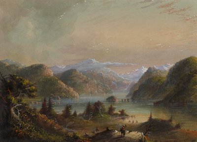 Järvimaisema, jossa näkyy River Mountain tekijältä Alfred Jacob Miller
