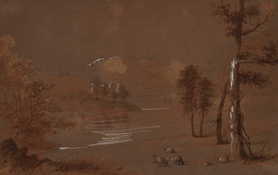 Näkymä järvelle ja vuorille tekijältä Alfred Jacob Miller