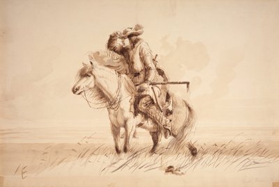 Lost Green Horn, n. 1850 (lyijykynä, kynä ja muste sekä pesu kankaalle) tekijältä Alfred Jacob Miller