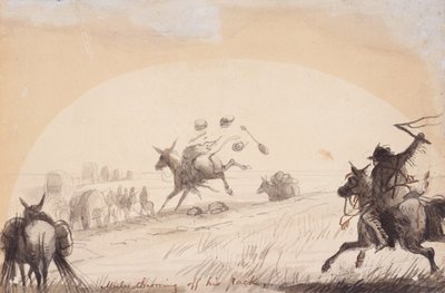 Mule Throwing Off His Pack, n. 1837 (lyijykynä, kynä ja muste, ja pese paperille) tekijältä Alfred Jacob Miller