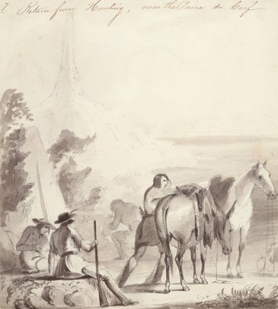 Paluu metsästyksestä, n. 1837 (öljy kartongille) tekijältä Alfred Jacob Miller
