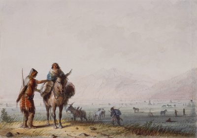 Shoshone Root Diggers, n. 1837 (kynä ja muste ja akvarelli paperille) tekijältä Alfred Jacob Miller