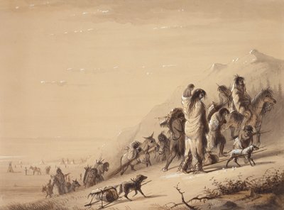 Snake Indians Migrating, n. 1837 (kynä ja muste, pesu ja guassi paperille) tekijältä Alfred Jacob Miller