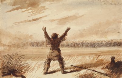 Buffalo-lauma häiritsee ansoja, n. 1837 (lyijykynä, kynä ja muste, ja pese paperille) tekijältä Alfred Jacob Miller
