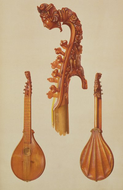 Antonio Stradivariuksen (n. 1644-1737) valmistama sitruuna 1700, kappaleesta "Musical Instruments" (värillinen lito) tekijältä Alfred James Hipkins