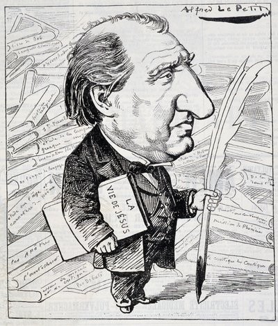 Ernest Renanin sarjakuva "" Jeesuksen elämä""" kainalon alla - "" Le Charivari""" 7.11.1883. tekijältä Alfred Le Petit