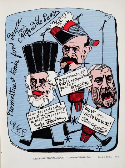 Jules Favre, Trochu ja Ducrot, julkaisusta History of the Third Republic, Voi. I, Poliittinen historia, pub.1933 (väri litho) tekijältä Alfred Le Petit