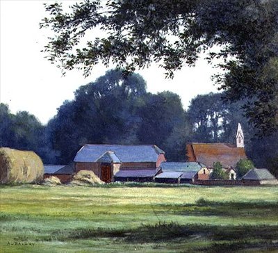 Farm, West Parley, Dorsetshire, 1909 (tempera) tekijältä Alfred Lys Baldry
