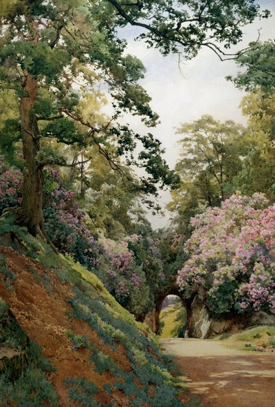 A Flowery Glade. Clairiere fleurie (Allee en fleurs). Maalaus Alfred William Parsonsilta (1847-1920 Iso-Britannia) Collection privee. tekijältä Alfred Parsons