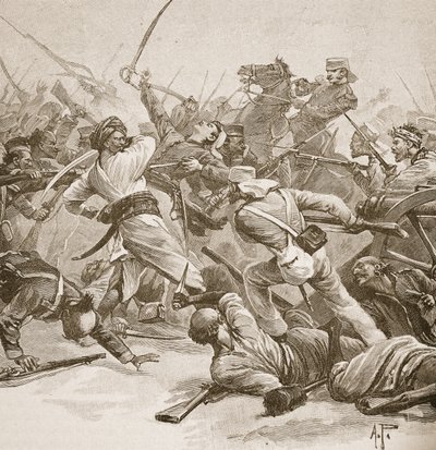 "Se oli Bayonet to Bayonet", kuvitus teoksesta "Battles of the Nineteenth Century", kirjoittanut Archibald Forbes, G.A. Henty ja majuri Arthur Griffiths tekijältä Alfred Pearse