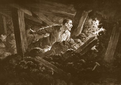 Sapper W. Hackett kieltäytyy jättämästä toveriaan, joka makasi vakavasti loukkaantuneena kaivosgalleriassa tekijältä Alfred Pearse