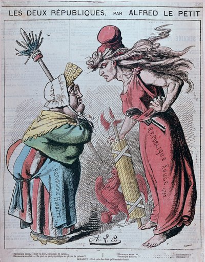 Sarjakuva kahdesta tasavallasta, "" Honneten tasavalta (1830) ja Punainen tasavalta (1793)", Alfred Le Petity elokuvassa "" Le Grelot""" 1872 tekijältä Alfred Petit