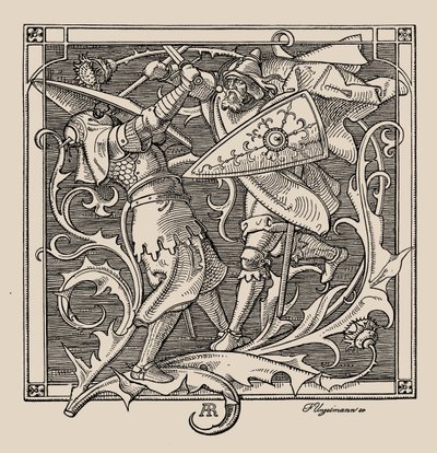 Nibelungit. Hagen of Troneck tappaa Iringin 1840-1841. tekijältä Alfred Rethel