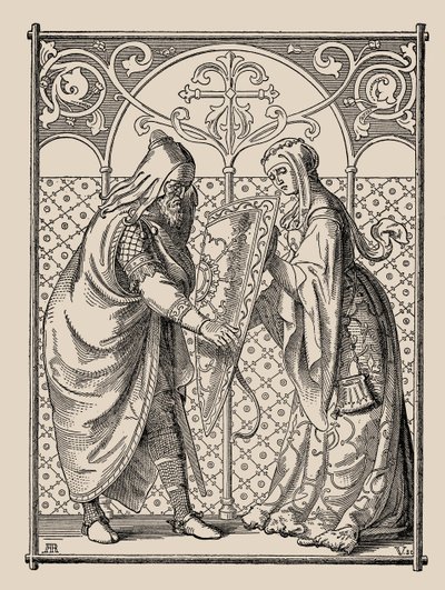 Nibelungit. Hagenin kilpipyyntö, 1840-1841. tekijältä Alfred Rethel