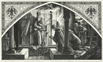 Otto III Kaarle Suuren haudalla (kaiverrus) tekijältä Alfred Rethel