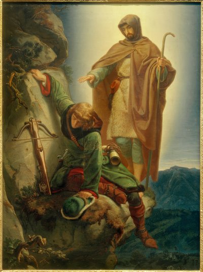 Suojelusenkeli pelastaa Maximilianin Martinswandissa / Rethelissä. tekijältä Alfred Rethel