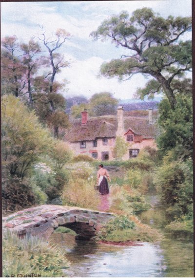 Footbridge, lähellä Porlockia, Somersetissä, The Cottages and the Village Life of Rural England, julkaisija Dent & Sons Limited tekijältä Alfred Robert Quinton
