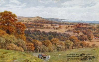 Highdown Hill (Goringin yläpuolella), lähellä Worthingia, katsoen kohti Seven Sistersiä ja Beachy Headiä tekijältä Alfred Robert Quinton