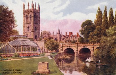 Oxford: Magdalen College ja silta (värilitografia). tekijältä Alfred Robert Quinton