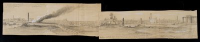 Pohjoinen alue Erie Street Bridgestä itään katsoen Chicagon palon aikana 1871 (kynä ja liitu paperille) tekijältä Alfred Rudolph Waud