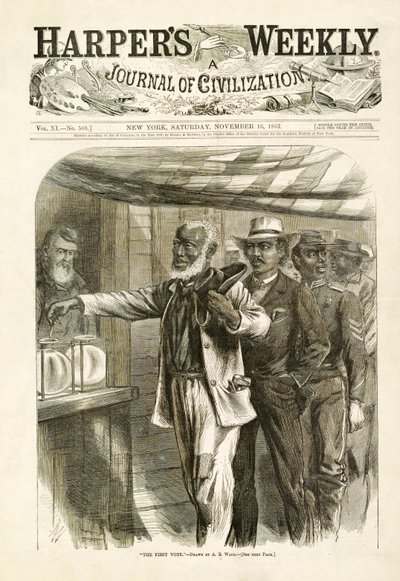 Ensimmäinen äänestys, pub. Harpers Weekly, 1867 tekijältä Alfred Rudolph Waud