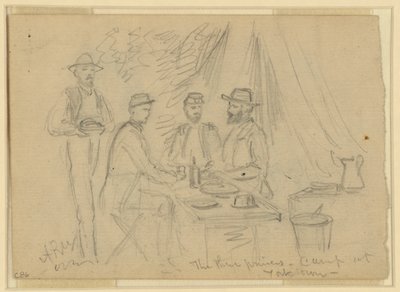 Kolme prinssiä, leiri Yorktownissa 5.4.-4.5.1862 (kynä paperilla) tekijältä Alfred Rudolph Waud